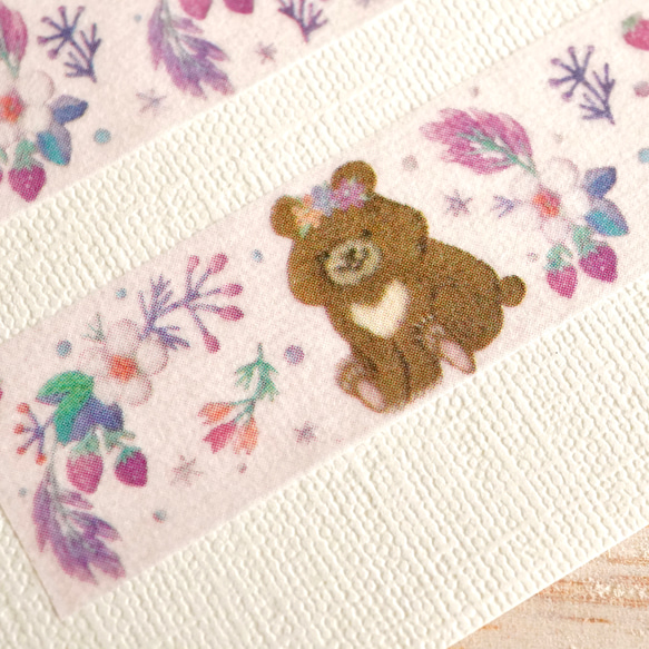 [マステ＋ミニカード15枚セット]  ✳︎動物刺繍デザイン✳︎  Strawberry Bear イチゴとクマ 7枚目の画像
