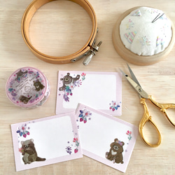 [マステ＋ミニカード15枚セット]  ✳︎動物刺繍デザイン✳︎  Strawberry Bear イチゴとクマ 2枚目の画像