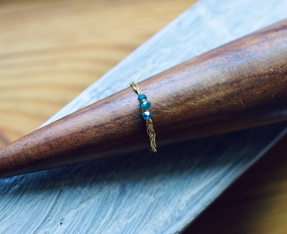 [K14gf] 鑽石鈕扣切割藍色繩索編織/包金戒指 第5張的照片