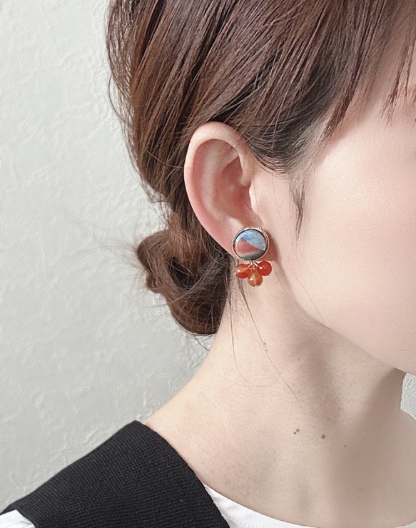 葛飾北斎【富嶽三十六景 凱風快晴】の天然石ピアス/イヤリング〈絵画