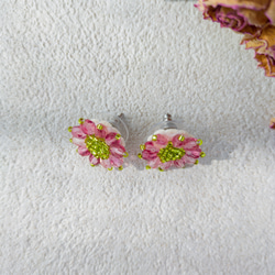 【春カラー】グリーン×ピンクのお花ピアス/イヤリング 3枚目の画像