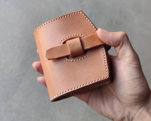 ハンドメイド レザー 財布 ナチュラル 牛革2つ折り財布 サドルレザー シンプルレザーウォレット 小銭
