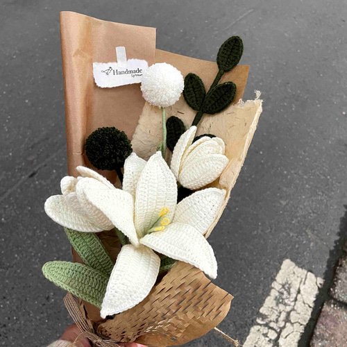 手作り·かぎ針編み·ユリとチューリップのブーケ·花·模造花·花シリーズ