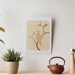 木で描く鳥と花のウォールアート / A4サイズ 8枚目の画像