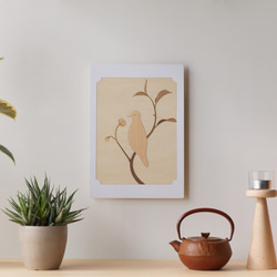 木で描く鳥と花のウォールアート / A4サイズ 1枚目の画像