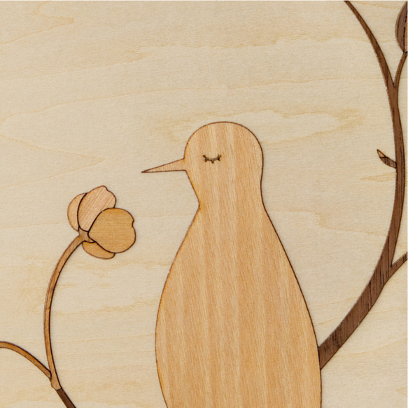 木で描く鳥と花のウォールアート / A4サイズ 2枚目の画像
