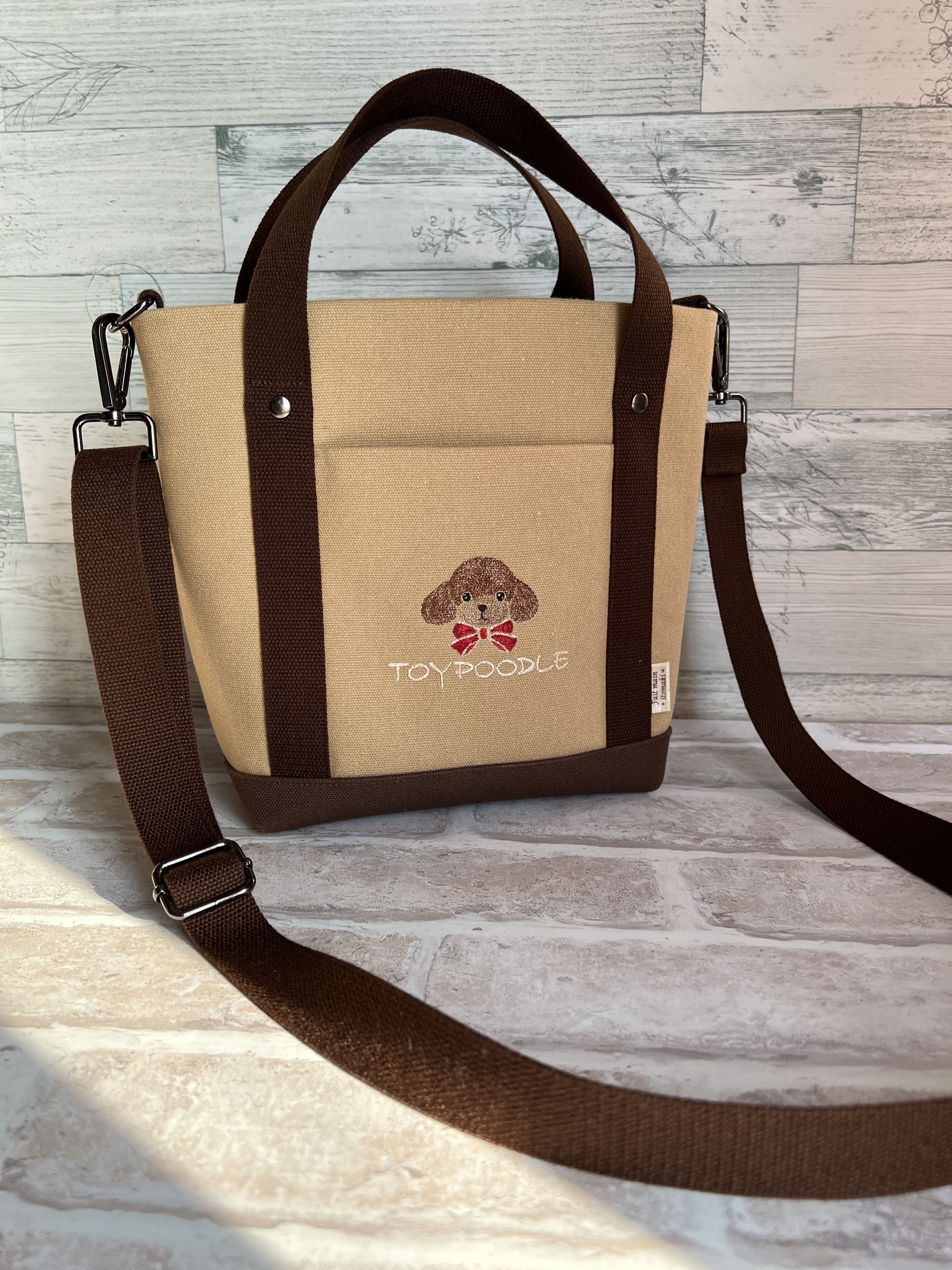 トイプードル刺繍♡帆布生地2wayトートバッグ