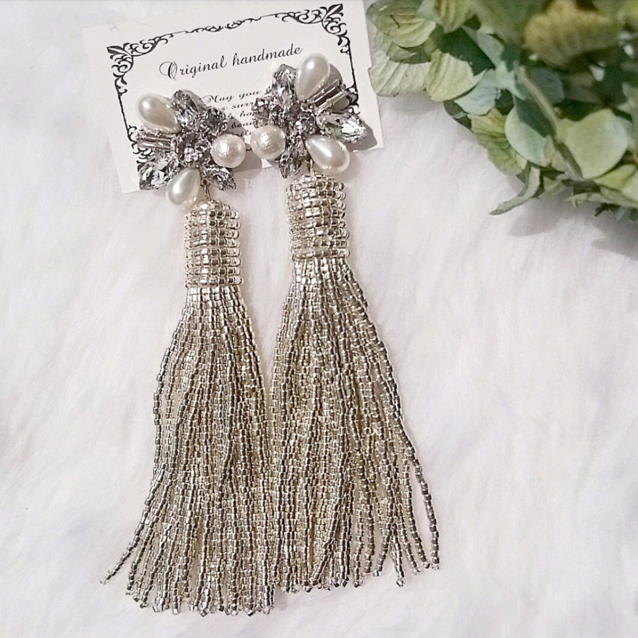 Swarovski × Beadstassel earring(silver × silver)