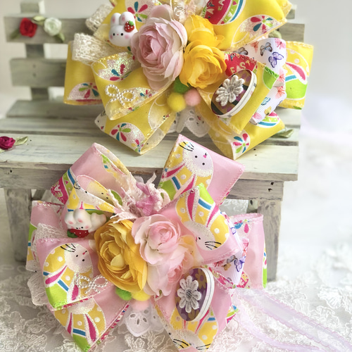 ペットトリミングチョーカー　リボン　桜　春　70個　3月　4月　イースター 犬リボンチョーカー《イースターピンク》 犬猫アクセサリー 写真撮影