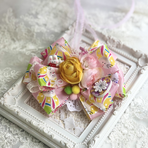 犬リボンチョーカー《イースターピンク》 犬猫アクセサリー 写真撮影