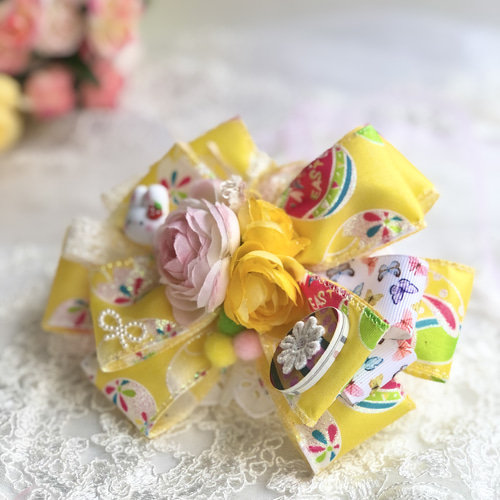 犬リボンチョーカー《イースターイエロー》 犬猫アクセサリー 写真撮影  