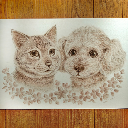まなか ペット似顔絵オーダー 絵画 原画 ペット 犬 猫 動物 ペット似顔絵 オーダーメイド イラスト 犬 猫 お描きします 2L