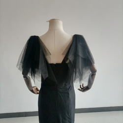 送料無料！黒いドレス ソフトチュール ベアトップ スリット トレーン 美品！ イブニングドレス 9枚目の画像
