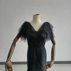 送料無料！黒いドレス ソフトチュール ベアトップ スリット トレーン 美品！ イブニングドレス 13枚目の画像