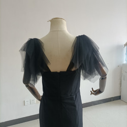 送料無料！黒いドレス ソフトチュール ベアトップ スリット トレーン 美品！ イブニングドレス 15枚目の画像