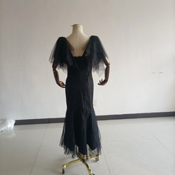 送料無料！黒いドレス ソフトチュール ベアトップ スリット トレーン 美品！ イブニングドレス 10枚目の画像
