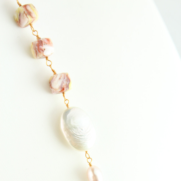 【2点セット】オイスターと宝石珊瑚　ネックレス・耳飾りセット 11枚目の画像