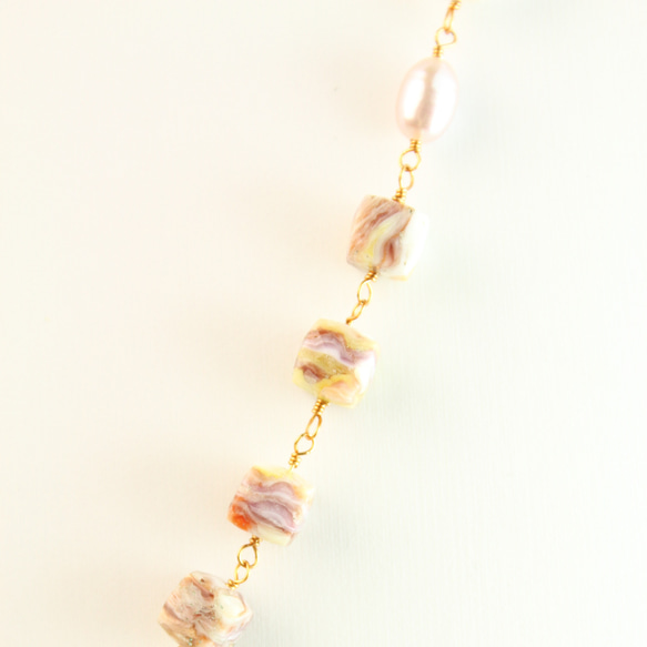 【2点セット】オイスターと宝石珊瑚　ネックレス・耳飾りセット 12枚目の画像