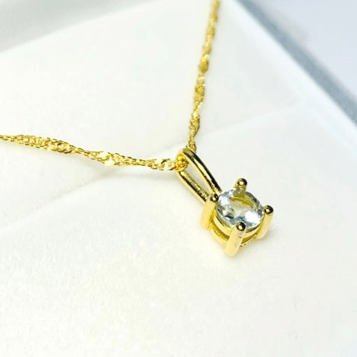 天然石ペンダントトップ】アクアマリン 4mm 18KGP製 ネックレス