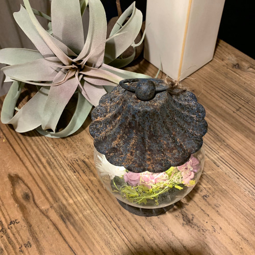 レトロアンティーク風LEDランタン(丸)ドライフラワーアレンジ スタンド