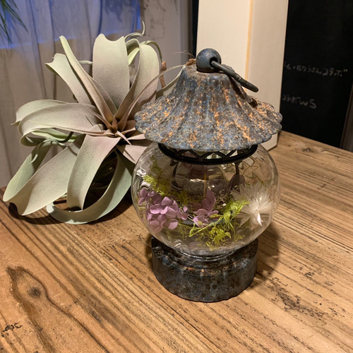 レトロアンティーク風LEDランタン(丸)ドライフラワーアレンジ スタンド