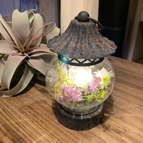 レトロアンティーク風LEDランタン(丸)ドライフラワーアレンジ スタンド