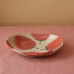 　粉引き赤いいちごオーバルケーキ皿。 2枚目の画像