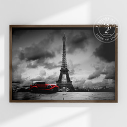 アートポスター パリ エッフェル塔 モノクロアート ヴィンテージカー
