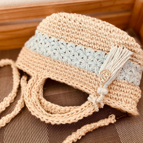 ハンドメイド　お花もりもり麻紐バック 特集掲載】花モチーフつなぎの麻紐かごバッグ かごバッグ monyu