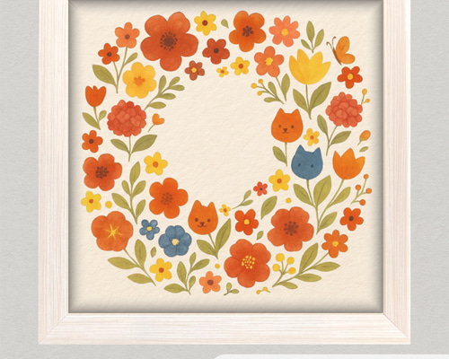 アートパネル》にゃんぽかフラワーリース イラスト りり工房 通販