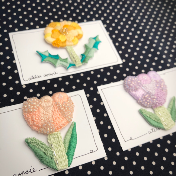 刺繍とビーズのチューリップブローチ　【ピンク】 5枚目の画像