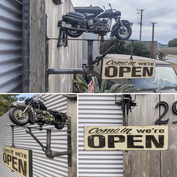 アメリカンバイク バイク屋 壁掛け看板  オープン サインボード  OPEN  #店舗什器  #スパナレンチ  ハーレー 5枚目の画像