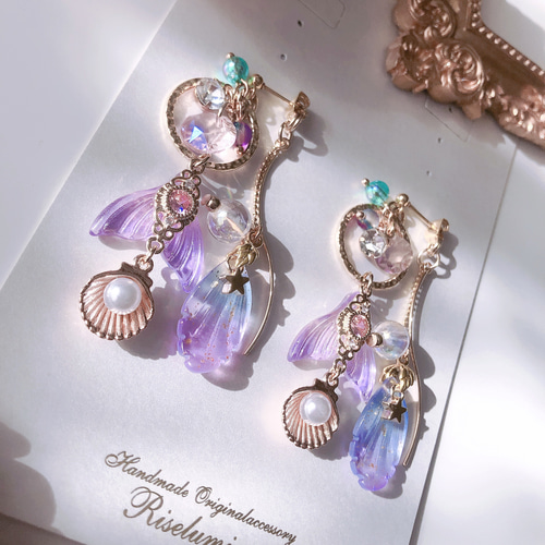 再販2】マーメイド 人魚姫の2wayピアス／イヤリング（ピンク
