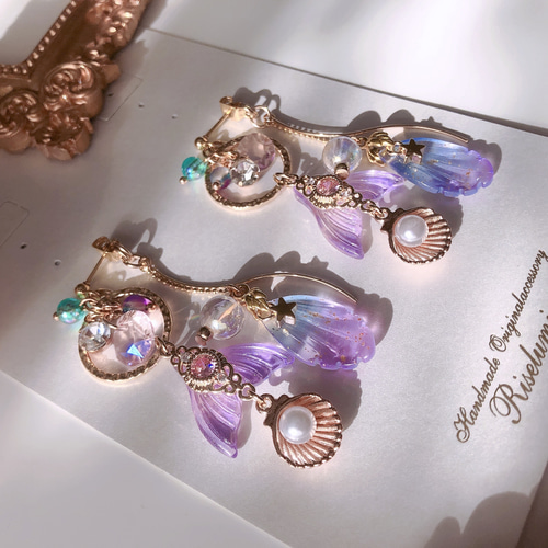 再販2】マーメイド 人魚姫の2wayピアス／イヤリング（ピンク