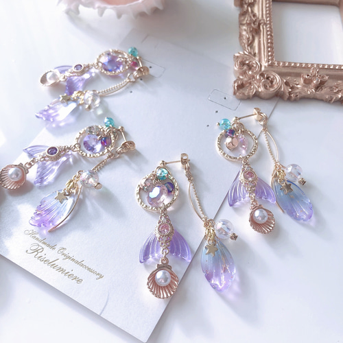 再販2】マーメイド 人魚姫の2wayピアス／イヤリング（ピンク