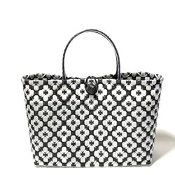 ➖即納可能➖プラかごバッグ☆ ホワイトxブラック 花柄 3Lサイズ