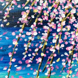 【受注制作】原画 抽象画 枝垂れ桜　花吹雪　ブルー 青　おしゃれ モダンアート 現代アート SMサイズ 3枚目の画像