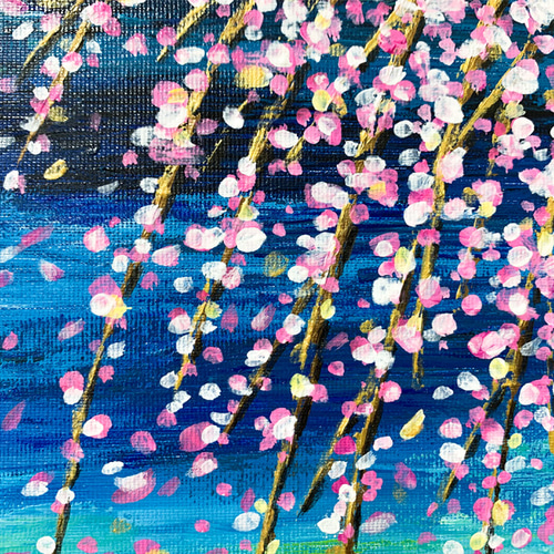 受注制作】原画 抽象画 枝垂れ桜 花吹雪 ブルー 青 おしゃれ 受注制作】原画 抽象画 枝垂れ桜 花吹雪 ブルー 青 おしゃれ