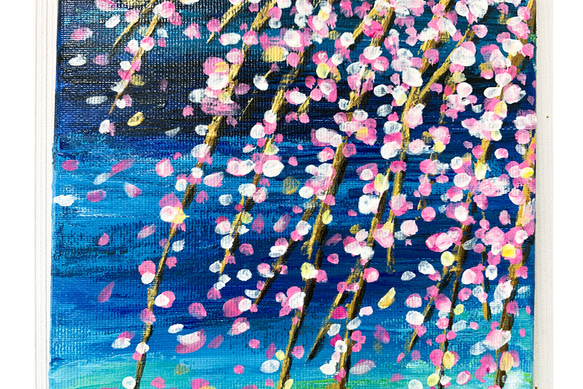 【受注制作】原画 抽象画 枝垂れ桜　花吹雪　ブルー 青　おしゃれ モダンアート 現代アート SMサイズ 3枚目の画像