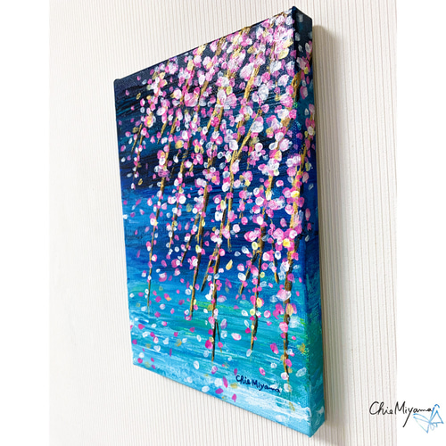受注制作】原画 抽象画 枝垂れ桜 花吹雪 ブルー 青 おしゃれ 受注制作】原画 抽象画 枝垂れ桜 花吹雪 ブルー 青 おしゃれ