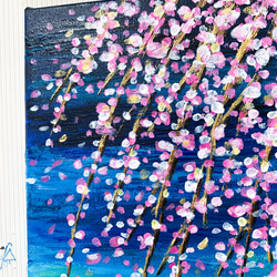 【受注制作】原画 抽象画 枝垂れ桜　花吹雪　ブルー 青　おしゃれ モダンアート 現代アート SMサイズ 4枚目の画像