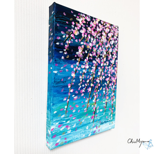 受注制作】原画 抽象画 枝垂れ桜 花吹雪 ブルー 青 おしゃれ 受注制作】原画 抽象画 枝垂れ桜 花吹雪 ブルー 青 おしゃれ