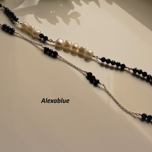 ラピスラズリ淡水パール ロングネックレス S925ネックレス 12月誕生石