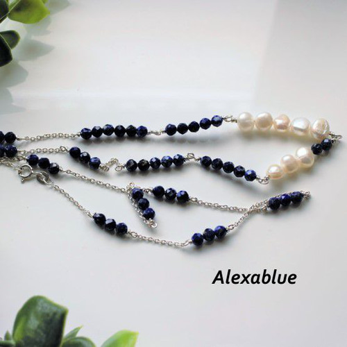 ラピスラズリ淡水パール ロングネックレス S925ネックレス 12月誕生石