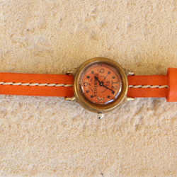 手作り腕時計　Via Flaminia(マンゴー色 & マンゴー色シングル通しベルト) 6枚目の画像