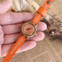 手作り腕時計　Via Flaminia(マンゴー色 & マンゴー色シングル通しベルト) 2枚目の画像