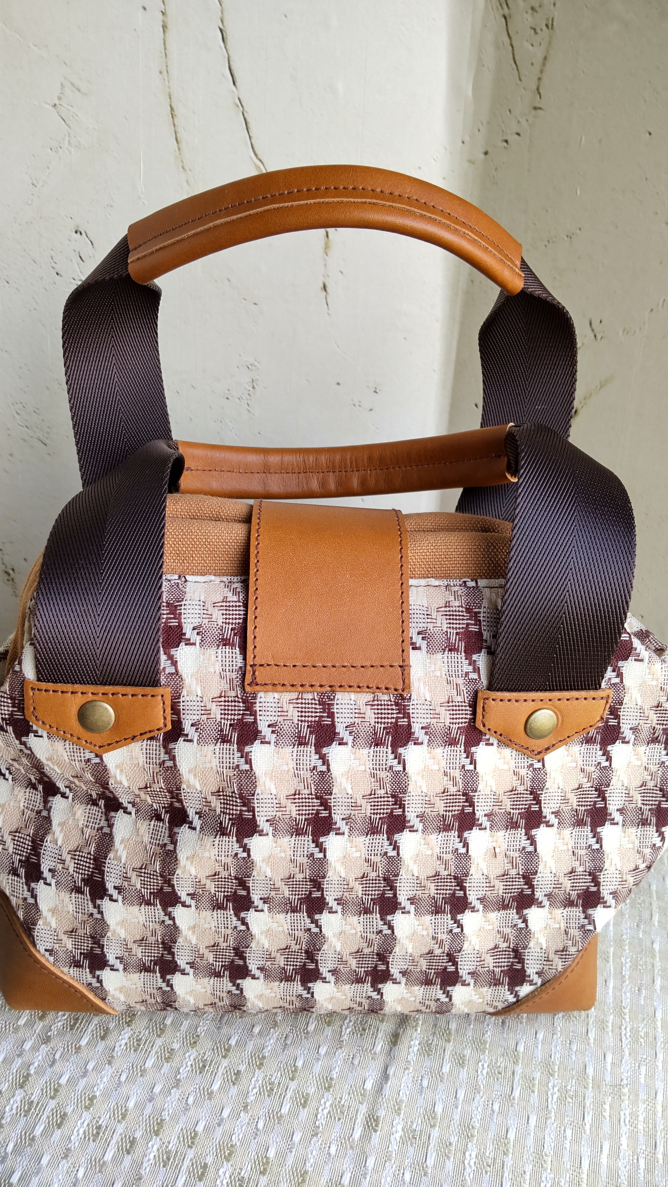 ミニトート（アルミ口金）茶色チェック