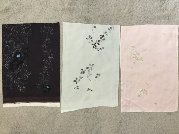 【着物はぎれ10枚セット】京友禅　古典的な花柄やモダンな幾何学柄など　50cm～80cm 3枚目の画像