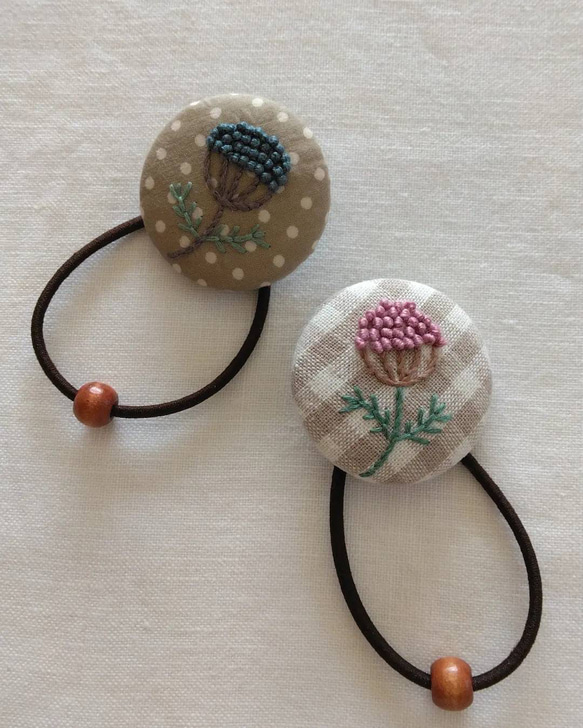 刺繍ヘアゴム　刺繍(花×ピンク) 3枚目の画像