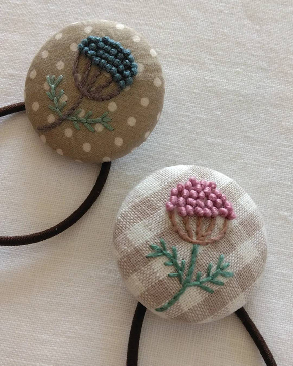 刺繍ヘアゴム　刺繍(花×ピンク) 5枚目の画像